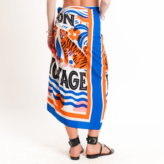 Haveone-Gonna pareo "bon voyage" - royal/arancio/burro