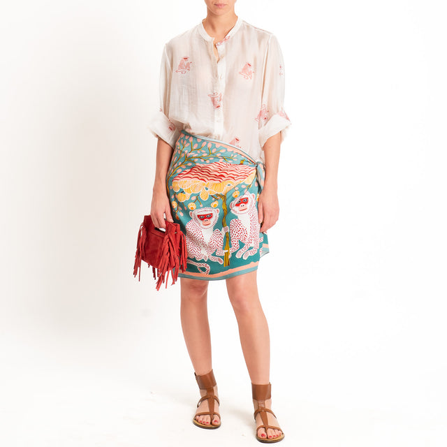 Haveone-Gonna corta pareo fantasia monkeys - azzurro/rosa/rosso