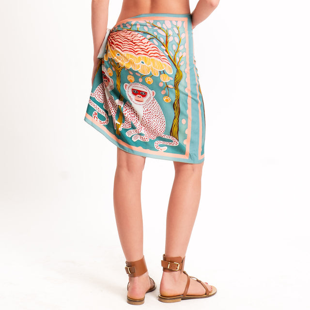 Haveone-Gonna corta pareo fantasia monkeys - azzurro/rosa/rosso