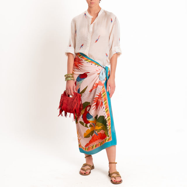 Haveone-Gonna pareo fantasia pappagalli - rosa/azzurro/rosso