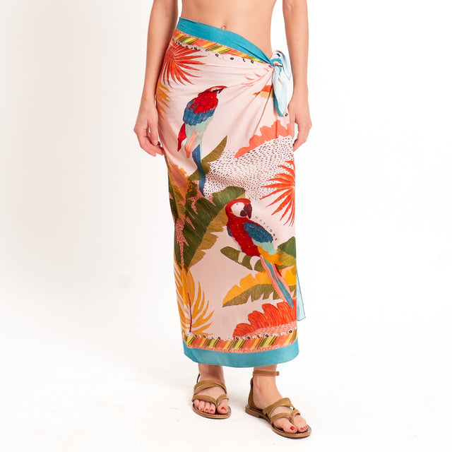 Haveone-Gonna pareo fantasia pappagalli - rosa/azzurro/rosso