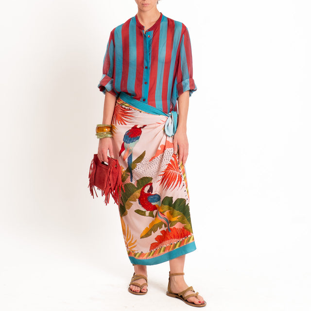 Haveone-Gonna pareo fantasia pappagalli - rosa/azzurro/rosso