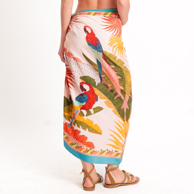 Haveone-Gonna pareo fantasia pappagalli - rosa/azzurro/rosso
