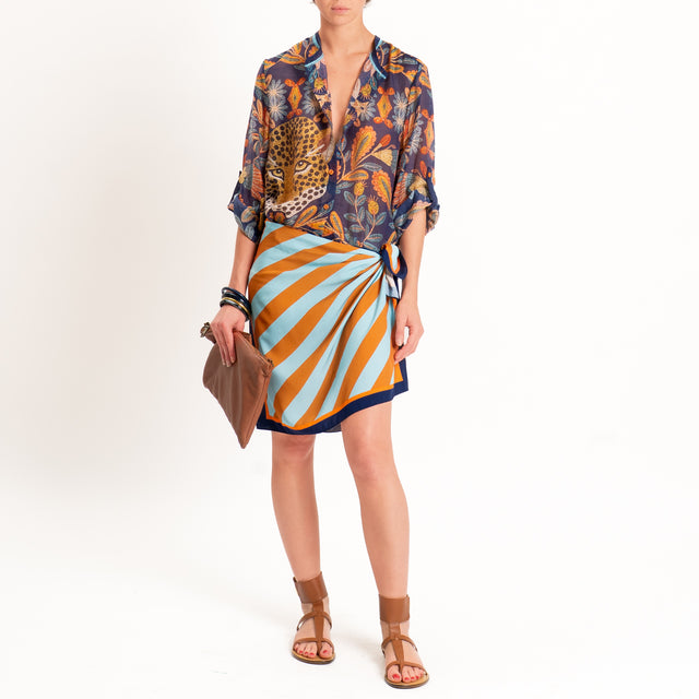 Haveone-Gonna corta pareo a righe - tabacco/celeste/blu