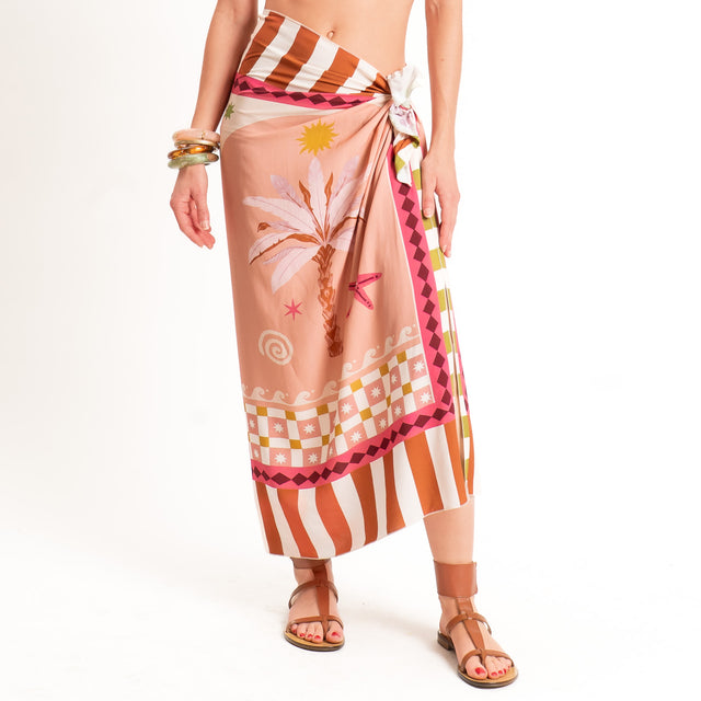 Haveone-Gonna pareo fantasia palme - rosa/fucsia/olio