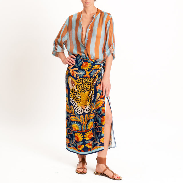 Haveone-Gonna pareo fantasia tigre - blu/arancio/cuoio