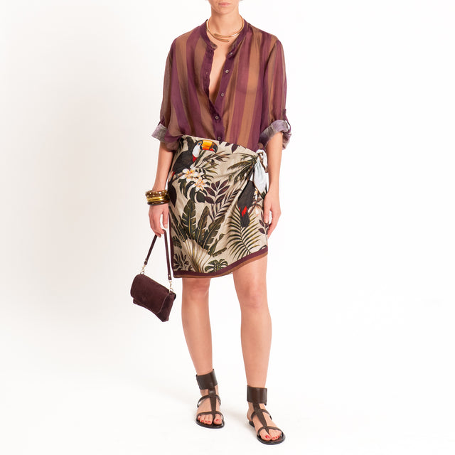 Haveone-Gonna corta pareo fantasia tucani - militare/taupe/vino