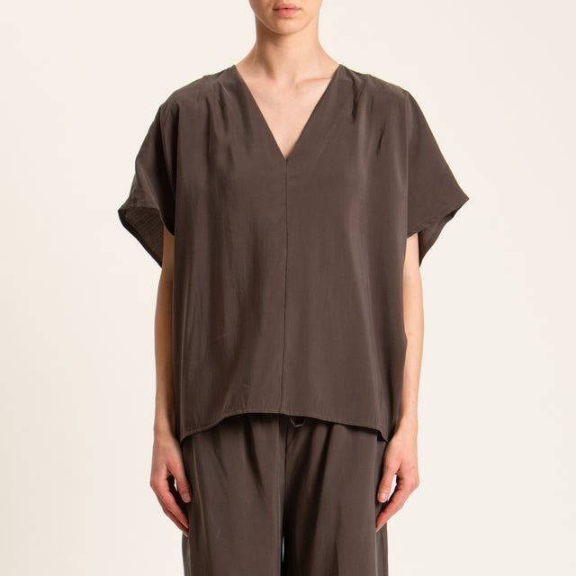 Haveone-Completo blusa e pantalone tessuto modal fibra naturale - moro