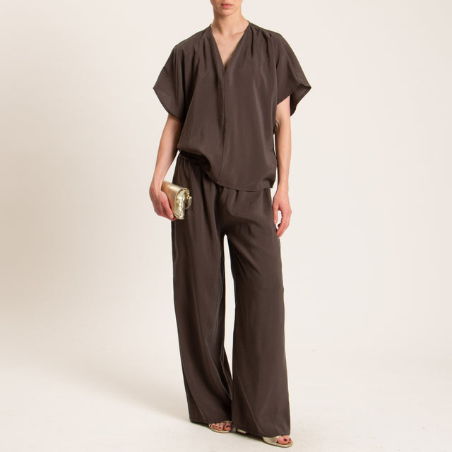 Haveone-Completo blusa e pantalone tessuto modal fibra naturale - moro