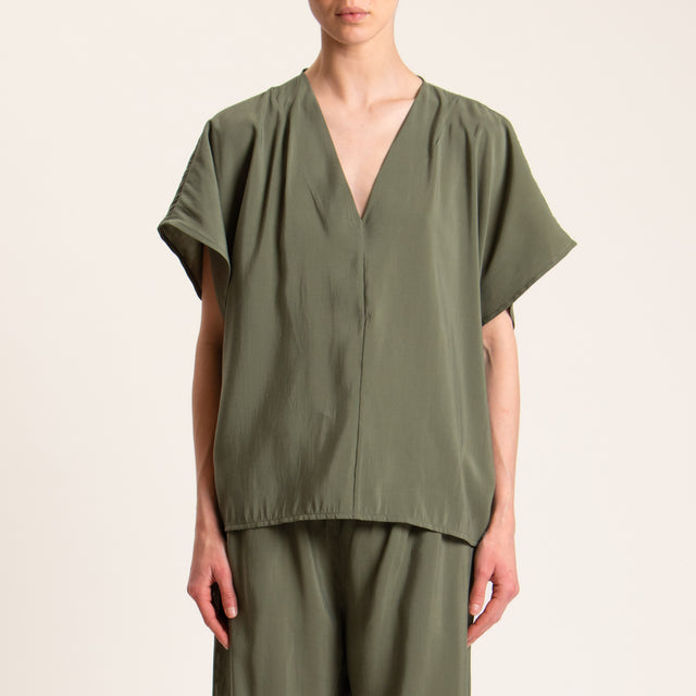 Haveone-Completo blusa e pantalone tessuto modal fibra naturale - militare