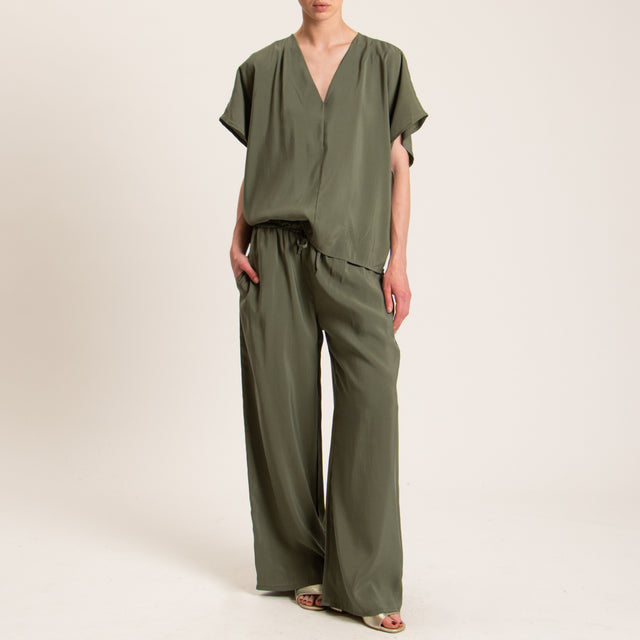 Haveone-Completo blusa e pantalone tessuto modal fibra naturale - militare