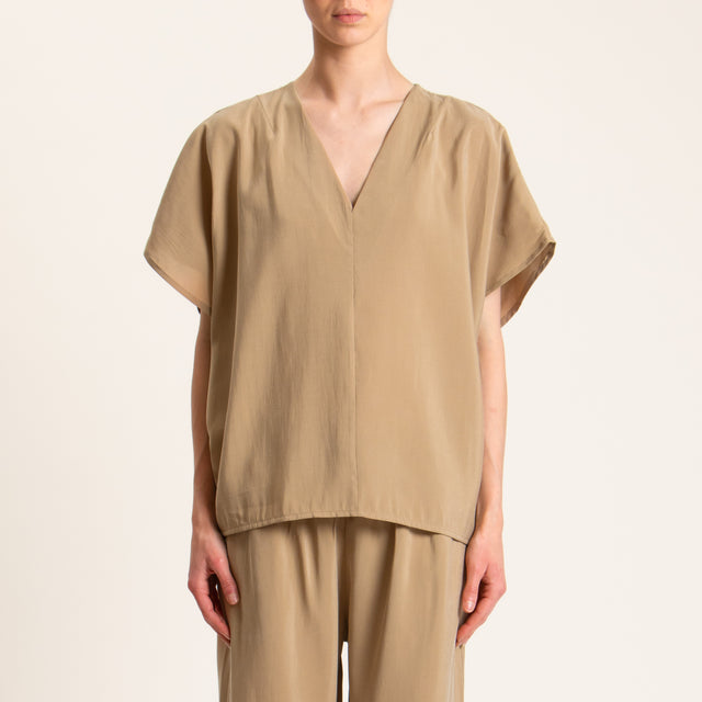 Haveone-Completo blusa e pantalone tessuto modal fibra naturale - cammello