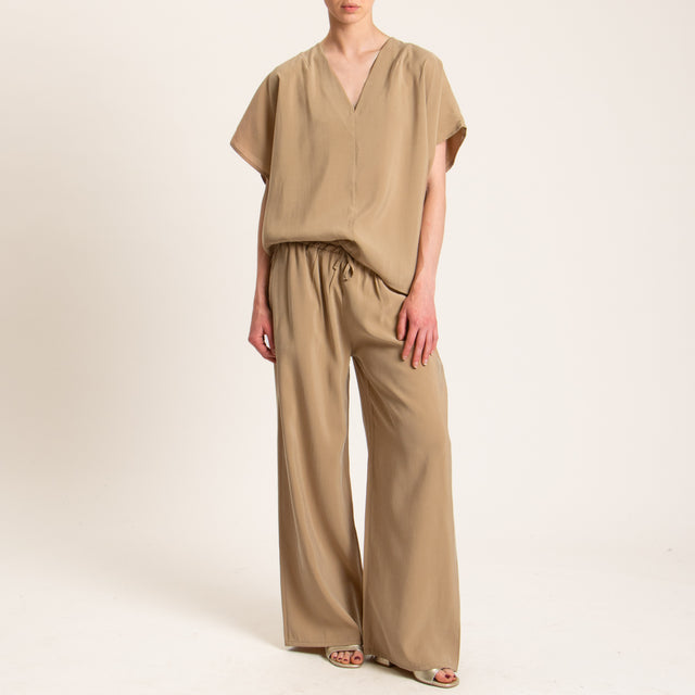 Haveone-Completo blusa e pantalone tessuto modal fibra naturale - cammello