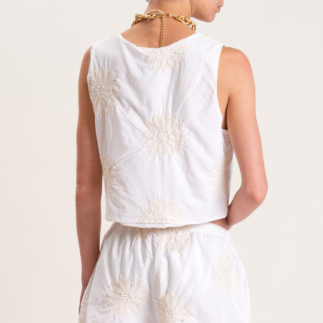 Haveone-Completo gilet e shorts con ricami - panna