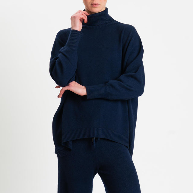 Haveone-Completo maglia collo alto + pantalone - blu