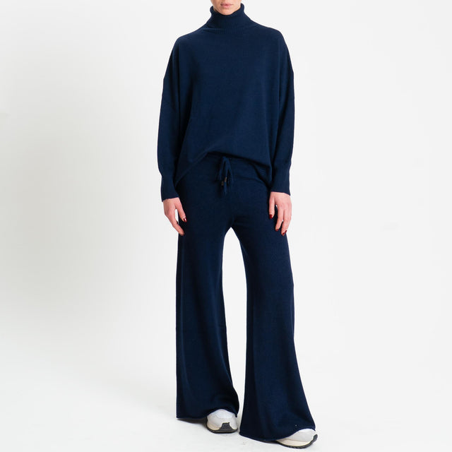 Haveone-Completo maglia collo alto + pantalone - blu