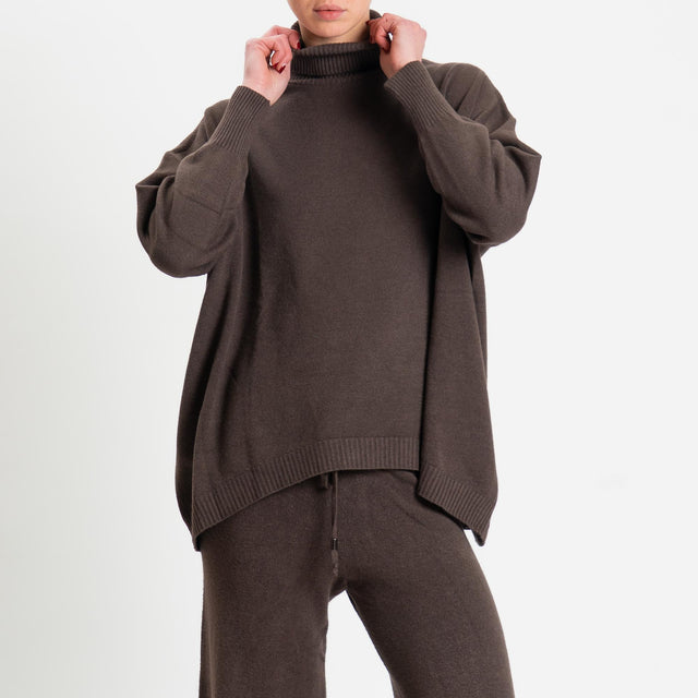 Haveone-Completo maglia collo alto + pantalone - cacao