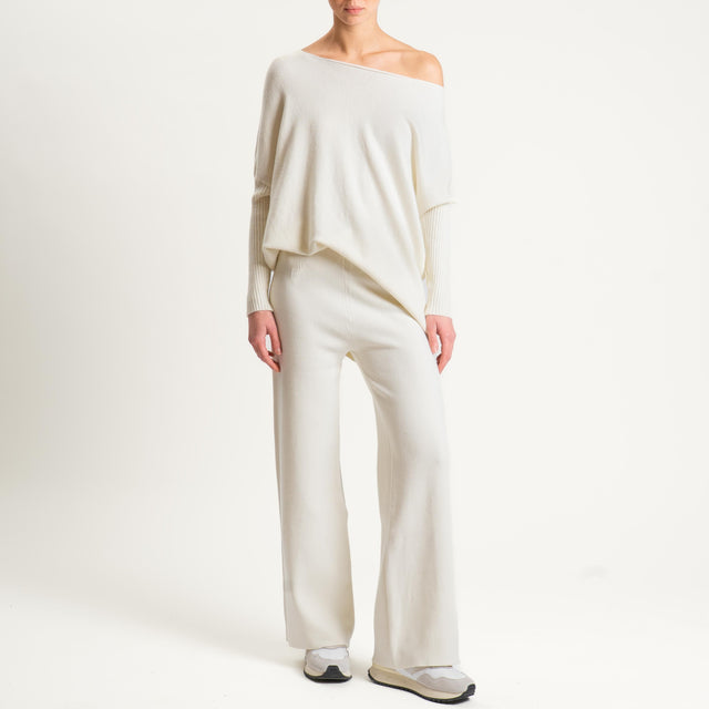 Haveone- Completo in maglia scollo a barca - panna
