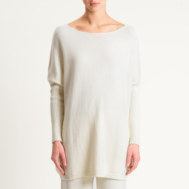 Haveone- Completo in maglia scollo a barca - panna