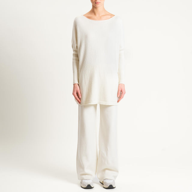 Haveone- Completo in maglia scollo a barca - panna