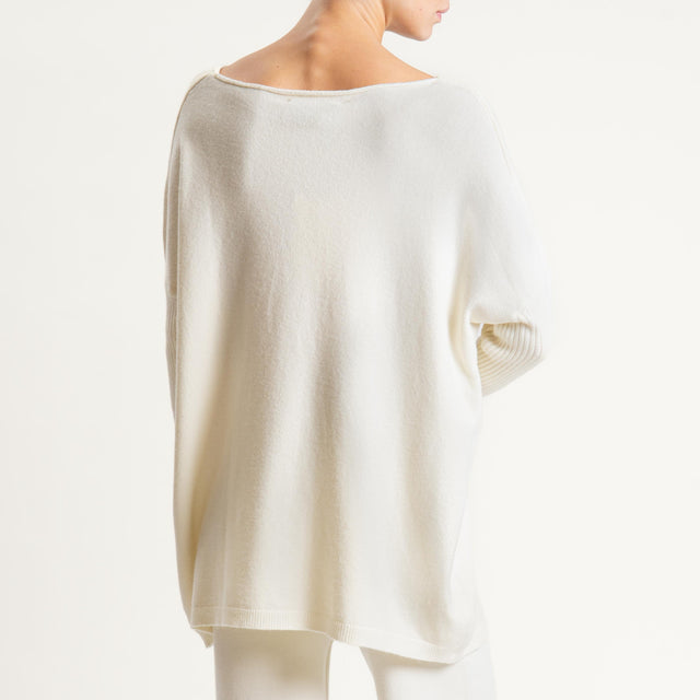 Haveone- Completo in maglia scollo a barca - panna