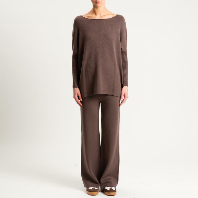 Haveone- Completo in maglia scollo a barca - moro