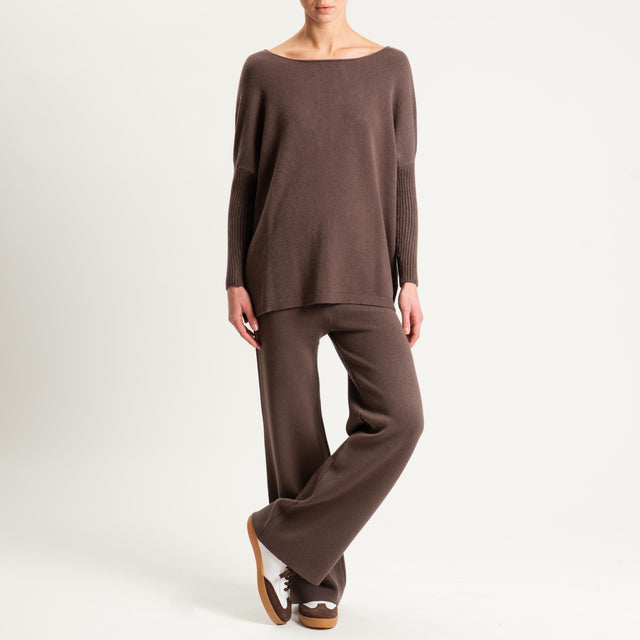 Haveone- Completo in maglia scollo a barca - moro