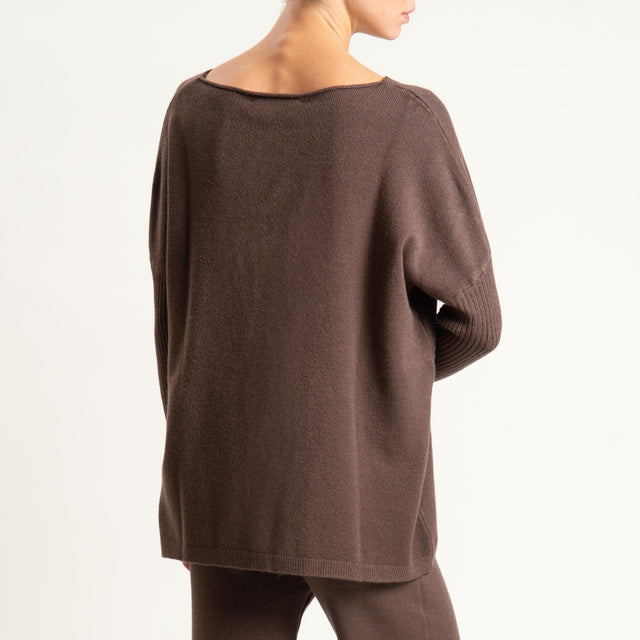 Haveone- Completo in maglia scollo a barca - moro