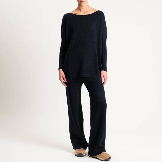 Haveone- Completo in maglia scollo a barca - nero