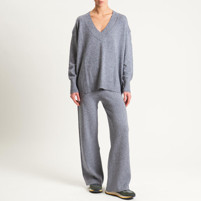 Haveone- Completo in maglia scollo v - grigio