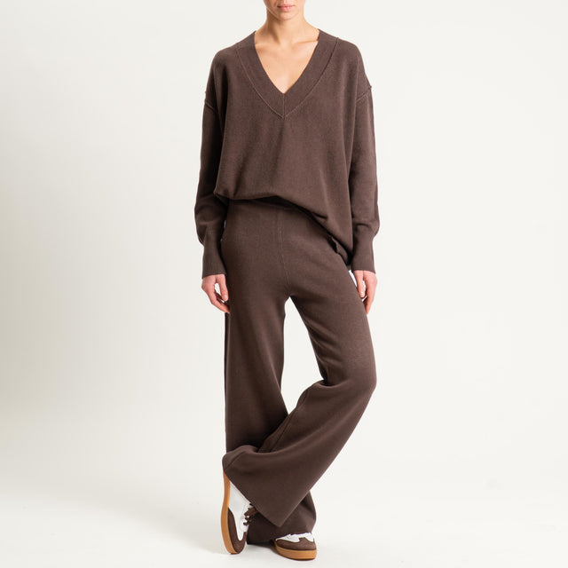 Haveone- Completo in maglia scollo v - moro