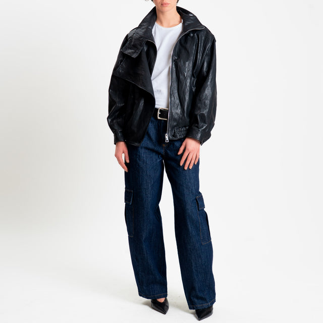 Haveone-Bomber similpelle martellata - Nero