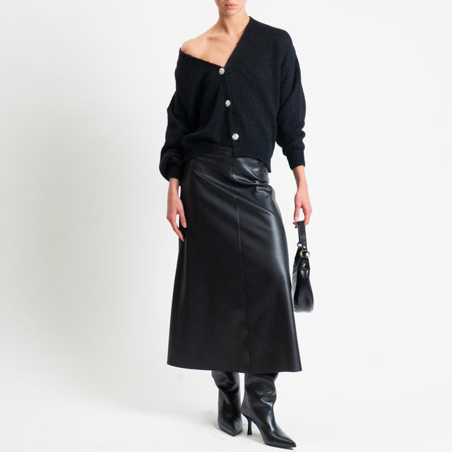 Haveone-Cardigan misto alpaca bottoni gioiello - Nero