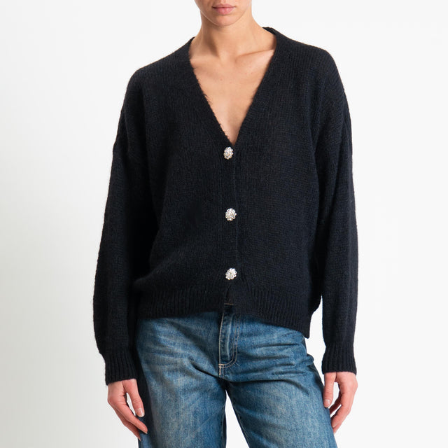 Haveone-Cardigan misto alpaca bottoni gioiello - Nero
