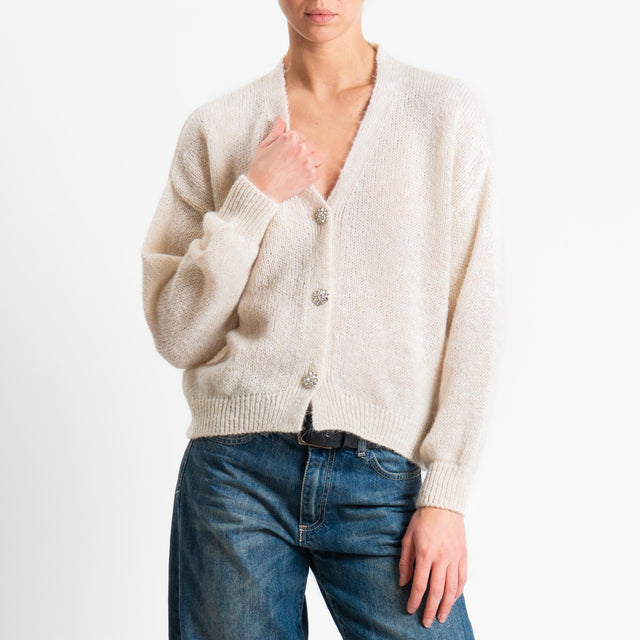 Haveone-Cardigan misto alpaca bottoni gioiello - panna