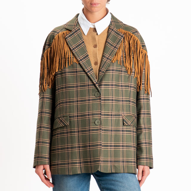 Haveone-Giacca check con frange oversize - militare/cuoio/nero