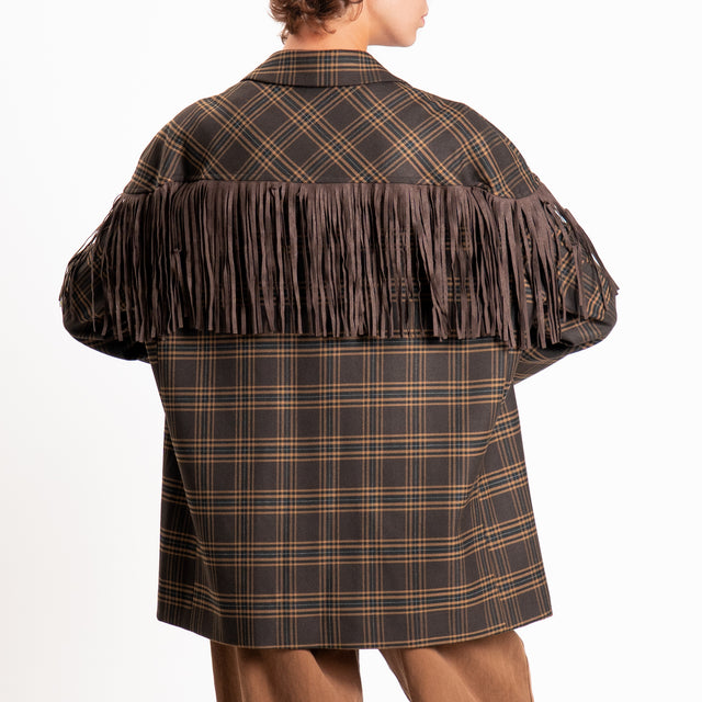 Haveone-Giacca check con frange oversize - moro/cuoio/nero