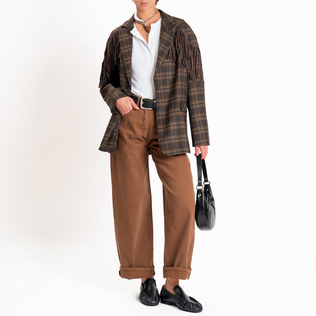 Haveone-Giacca check con frange oversize - moro/cuoio/nero