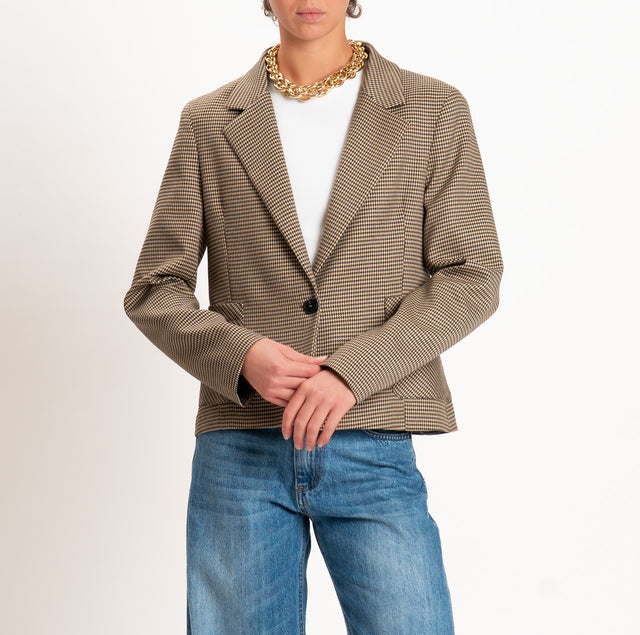 Haveone-Houndstooth one-button jacket - beige/tobacco/dark brown