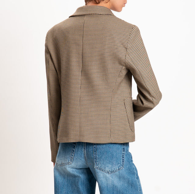 Haveone-Houndstooth one-button jacket - beige/tobacco/dark brown