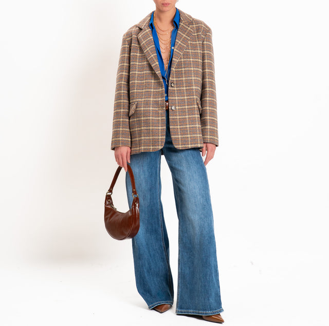 Haveone-Giacca over misto lana - pied de poule biscotto/ottanio/crema