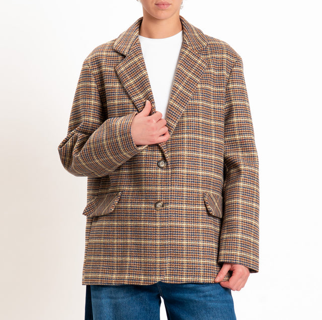 Haveone-Giacca over misto lana - pied de poule biscotto/ottanio/crema