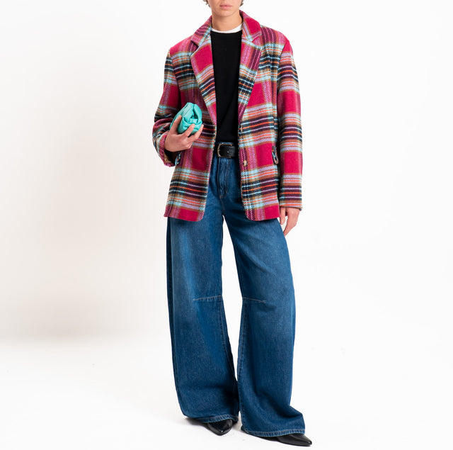 Haveone-Giacca check oversize in flanella - fucsia/arancio/celeste