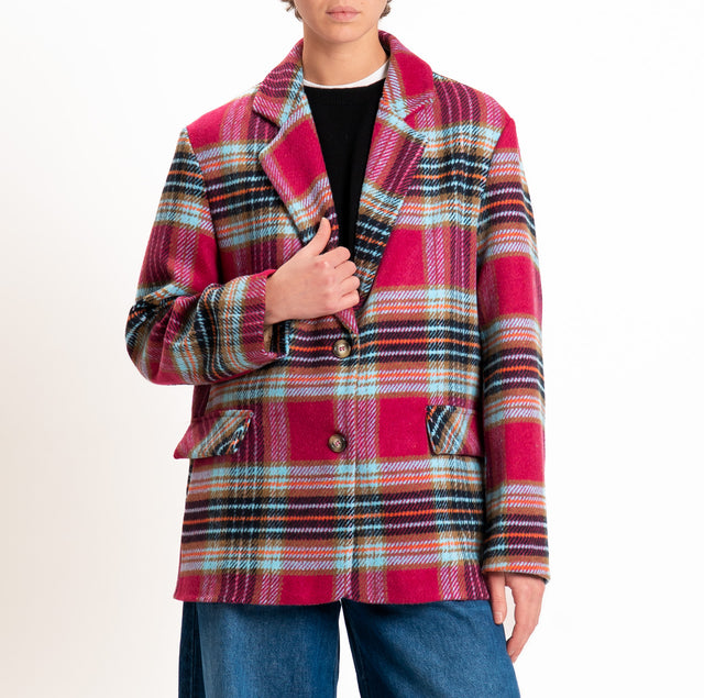 Haveone-Giacca check oversize in flanella - fucsia/arancio/celeste