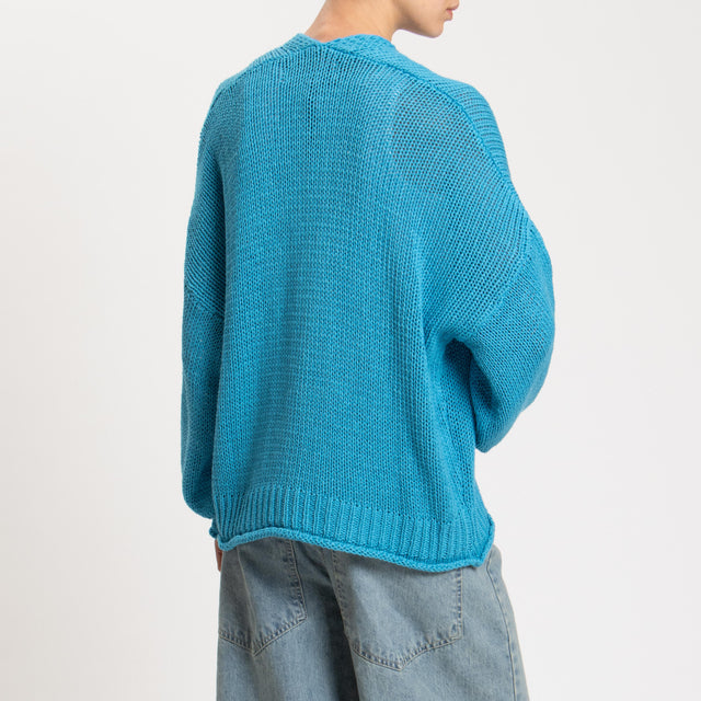 Haveone-Cardigan in maglia con tasche - turchese