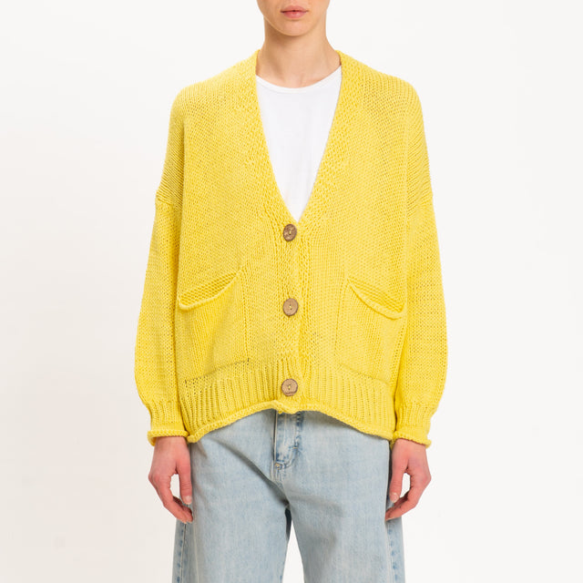 Haveone-Cardigan in maglia con tasche - giallo