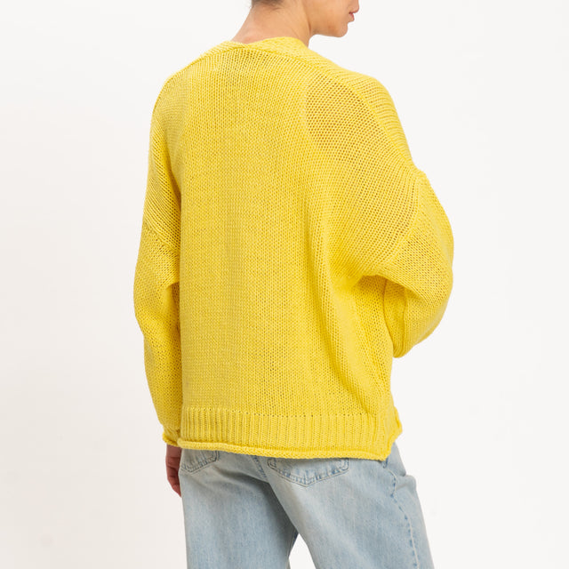 Haveone-Cardigan in maglia con tasche - giallo