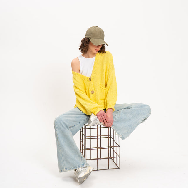 Haveone-Cardigan in maglia con tasche - giallo