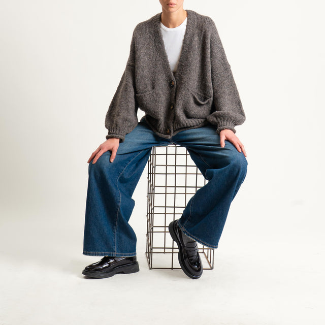 Haveone-Cardigan misto alpaca con tasche - fango