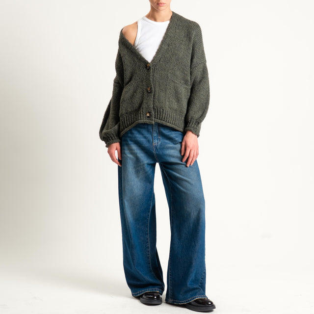 Haveone-Cardigan misto alpaca con tasche - militare